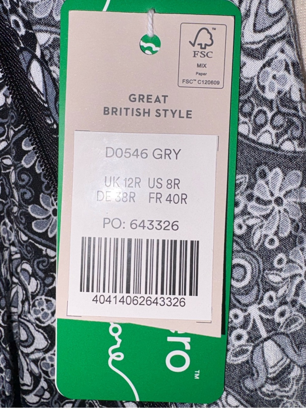 Boden Grey & White Medallion Print Dress | Long Sleeve | Size US 8 (UK 12) NWT - Picture 8 of 14